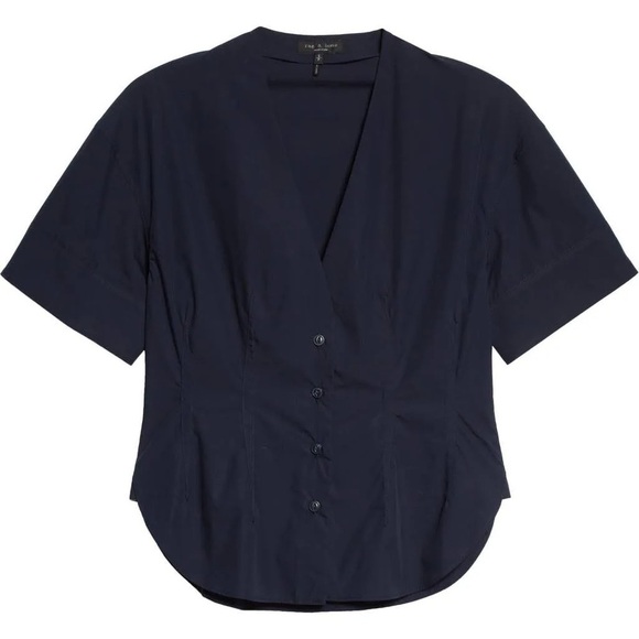 Rag & Bone Victorine Short Sleeve Button Front Shirt Night Blue - Picture 8 of 12